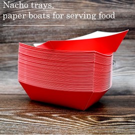 Yaure Joy 50 Pcs 2lb Paper Food Trays Boat Disposable Nacho Trays Paper Boat for Nachos, Hotdogs, Tacos, Fries (red)