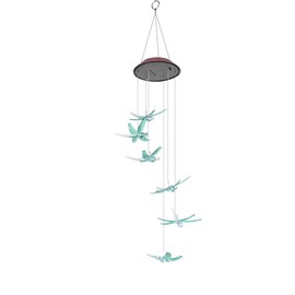 Outdoor Waterproof Solar Panel LED Dragonfly Wind Chimes Home Garden Decor Light (Green)