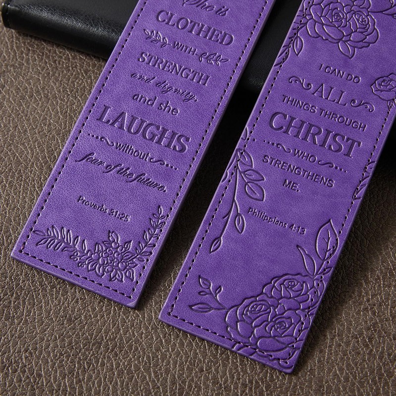 2 Pcs Christian Leather Bookmarks for Women, Purple Christian Gifts