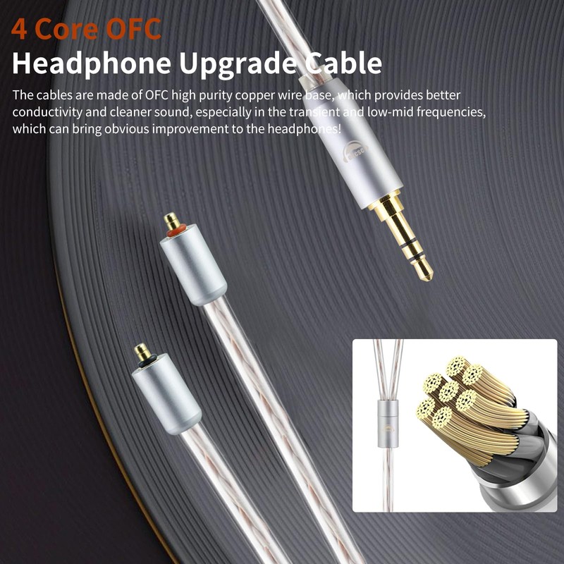 okcsc IPX to 3.5MM 4 Core Upgraded Replacement Headphone Cable
