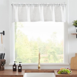 TOPICK White Net Valance Kitchen Curtain 16 Inch Drop Short Voile Curtains Sheer Cafe Curtains Solid Pattern Veil Curtain Transparent Rustic Style Farmhouse Curtains for Small Window 1 Panel