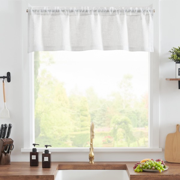 TOPICK White Net Valance Kitchen Curtain 16 Inch Drop Short