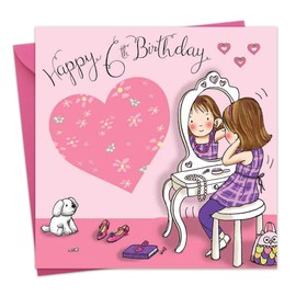 Twizler 6th Birthday Card For Girl with Dressing Table - Age 6 Birthday Card - Age 6 Card - Age 6 Girls Gifts - Childrens Birthday Card - Girls Birthday Card - Happy Birthday Card