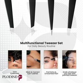 4 Piece Set Eyebrow Tweezers Leather Case Stainless Steel Ingrown Hair Facial Hair Best Precision