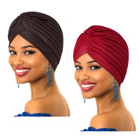 IYOU Beanie Cap Head Wraps Black Turban Headband Sleep Church African Head Covering for Women(Pack of 2)