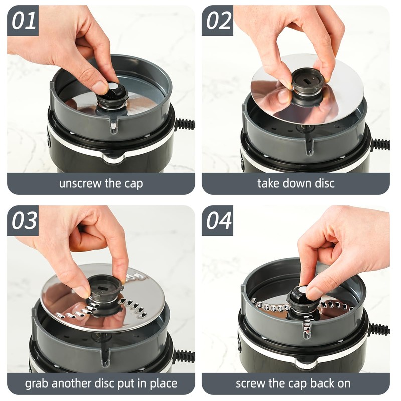 4-Discs Electric Grater, Potato Masher for Creamy Puree, 200W