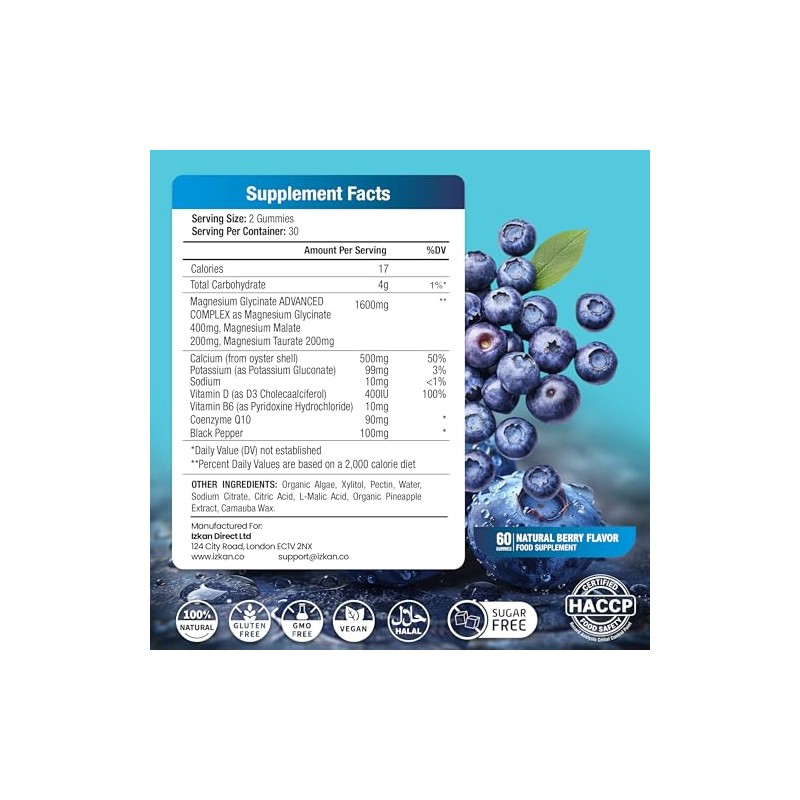 Magnesium Glycinate 1600mg with Calcium, Potassium, Vitamin D & CoQ10