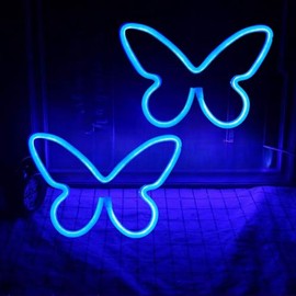 2 Pcs Butterfly Neon Signs，USB or 3-AA Battery Powered Neon Light or Party, Birthday, Wedding, Bedroom Wall Bar, Bedroom, Indoor,Christmas Gifts