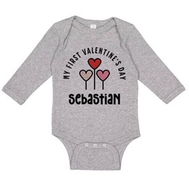TATY Kids My First Valentine's Day Sebastian Long Sleeve Baby Infant One Piece Bodysuit 18 Months Heather Grey