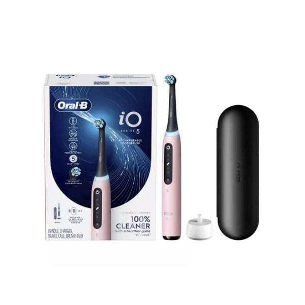 Oral-B iO Series 5 cepillo para polvo de dientes el ctrico con (1) cabezal de cepillo para polvo blanco definitivo, recargable, rosa (regular, rosa)