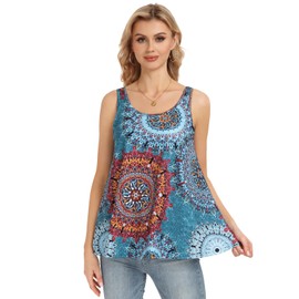 Ymmchy Women's Tank Top with Integrated Bra Vests Stretch Loose Fit Sleeveless Tops S-XXXXL, Blue flowers, 4XL