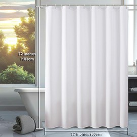 OVZME Zora White Shower Curtain, Fabric Shower Curtain for Bathroom - Soft Cloth & Hotel Spa Quality, Water Repellent Bath Curtain, Washable Shower Curtain Set with 12 Hooks, Grommets Top, 72Wx72L