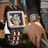 Dentily Exquisite Square Hollowed Out Quart Mens Wooden Watches Transparent