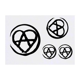 4 x 'Anarchy Heart' Temporary Tattoos - Water Resistant, Skin-Safe, Non-Toxic Transfers, Mixed Sizes (TO00064448)
