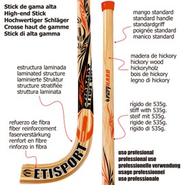 ETISPORT Fury Hard Stick Rolling Hockey Stick Rigid Medium Weight Thick Hickory Handle Blade Laminated with Outer Fibre
