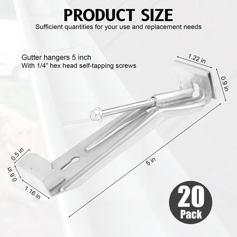 20 Pcs Gutter Hangers 5 inch with Pre-Inserted Quick Screw