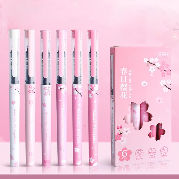 6 Pcs Cute Flower Gel Pens, 0.5mm Fine Point Black