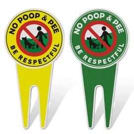 2 Pcs Double Sided Aluminum No Dog Peeing Sign, 11.9 x 5.9 Inch No Pooping Dog Signs, No Poop and No Pee Dog Yard Sign, Double Sided Please Be Respectful Sign for Yard Garden