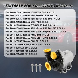 INGKAN 11517632426 A2C53326031 Electric Water Pump with 3 Bolts Fits for 2009-2014 N54 N55 3.0L,135i 335i 535i Z4 640i 740i E84 E70 E90 Professional Engine Water Pump Replacement Parts