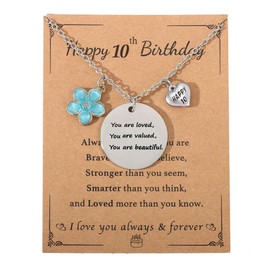 SKIRIFLA Birthday Gifts for Daughter, Birthday Decorations Gifts for Niece Friend, Pendant Necklace for Her, 10 Years Old Birthday Gift, You are Loved Valued Beautiful,Daughter Gift from Mom Dad-10th