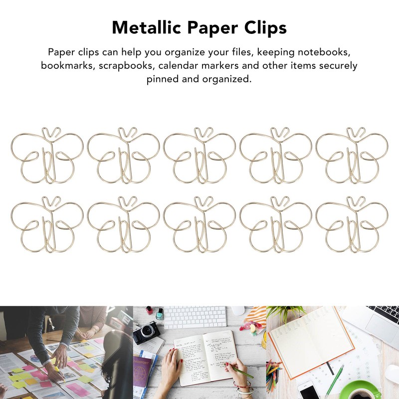 50pcs Cute Paper Clips, Golden Butterflies Paper Clips Electroplating Process