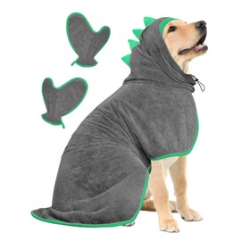 Dog Bathrobe, Quick Drying Microfibre Bath Towel, Bibykivn Adjustable Dog Towel with Velcro Closure, Absorbent Dog Bathrobe with Hat for Medium Small Dogs (Grey Green, M)