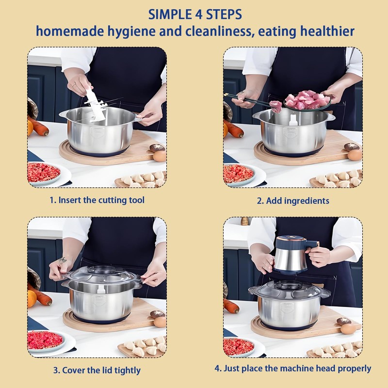 Electric Food chopper,18/10 Stainless Steel Food Processors,3 Liters Large Capacity