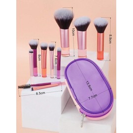 Walquicks Mini Pinceles Set Maquillaje, Juego de Brochas de Maquillajede viaje, 10 Piezas Conjunto de Maquillaje Pinceles Portátil de Viaje con Bolsa de PU de Pinceles Cosméticos de Función Completa(Colorido)