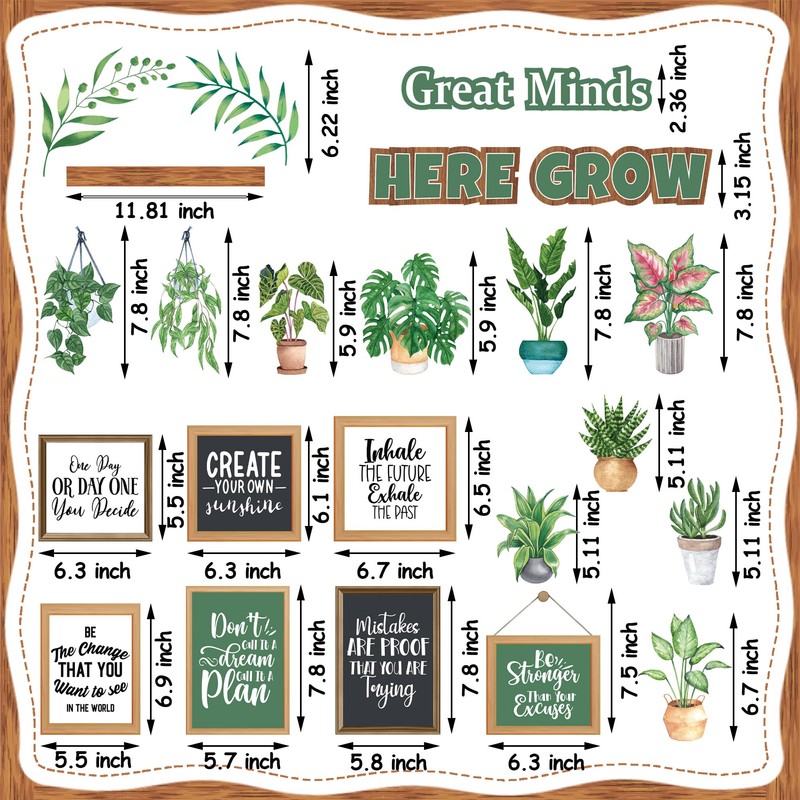 45 PCS Greenery Plant Motivational Bulletin Board Set Great Minds