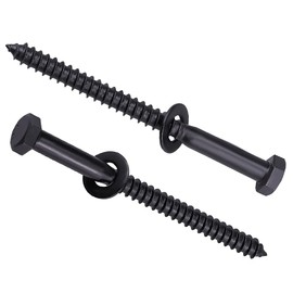 6-Sets 1/2 x 5 Hex Lag Screws and 1/2" ID Flat Washers, 304 Stainless Steel 18/8, Black Coated, Heavy Duty Wood Screws for Deck/Fence/Floor, by AOESIN