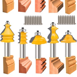 TAIWAIN 5PCS Woodworking Router Bit Set 1/2 Inch Shank, Architectural Picture Frame Door Cabinet Drawer Molding Router Bits Milling Cutter, Wood Miter Carbide CNC Cutting Tool (F-LE1)
