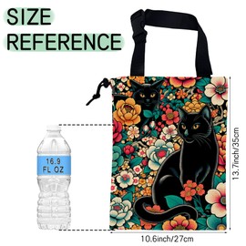 NHNXHWIA Black Cats Car Trash Bag,Tropical Flowers Hanging Drawstring Car Garbage Bag,Waterproof Canvas Car Back Seat Organizer with Adjustable Buckle,for Vehicles,SUVs,Camping,Road Trips