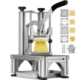 Happybuy Commercial French Fry Cutter with 4 Replacement Blades, 1/4" & 3/8" Easy Dicer Chopper, 6-Wedge Slicer & Apple Corer, Lemon Potato Cutter with Tray and Handle