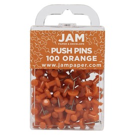 JAM PAPER Colorful Push Pins - Orange Pushpins - 100/Pack