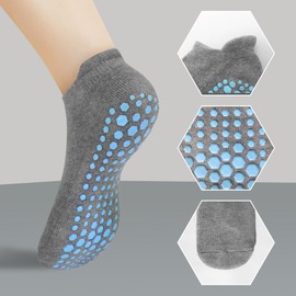 DECOVICI Yoga Grip Women Socks, Non Slip Pilates Socks with Grippers Slipper Ankle Athletic Socks for Dance, Fitness, Gym, Hospital, Home, Trampoline 4 Pairs(Black,L)