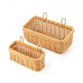 AceList Wall Hanging Basket, Boho Style Hand-Woven Hanging Storage Baskets - Set of 2, Ideal for Boho Room Decor, Kitchen, Garden, and Living Room