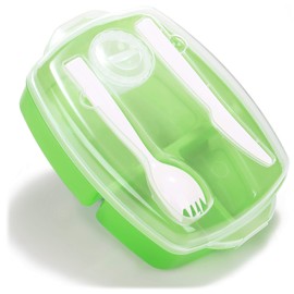 COM-FOUR® Set of 4 Lunch Box with Cutlery and Sauce Box, Food Box for Work, School, University and Travel, Lunch Box Dishwasher Safe (4-Piece - Box with Cutlery - Green)