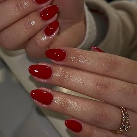Uñas postizas acrílicas cortas y ovaladas de color rojo vino para mujer, uñas postizas reutilizables, redondas y gruesas, de gel suave, de color sólid