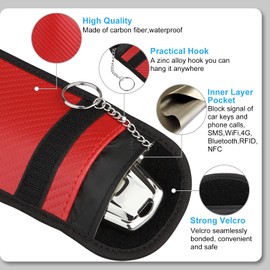 Diyife Faraday Pouch for Car Keys, 2 Pack Car Key Signal Blocking Pouch Bag, RFID Key Pouch Faraday Bag with Hook Securing Keyring for Keyless Car, Anti-Theft Faraday Key fob Protector, Red