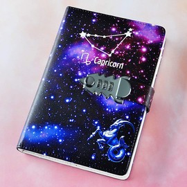 Daily Secret Leather Diary with Combination Lock, Travel Journal Notebook for Boys and Girls, Twelve Constellations TPN146 (Capricorn)
