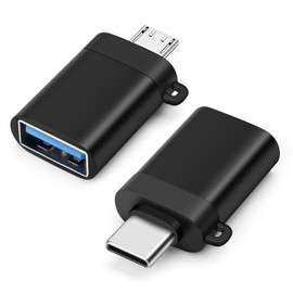 BORLTER CLAMP USB C to USB Adapter/Micro USB to USB Adapter 2-Pack with Neck Strap, Type-C or Micro USB OTG Adapter for Laptop, Tablet, Smartphone and More