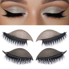 LALASTYLE 2 Pairs Lazy Eye Shadow Eyelash Patch, Colorful Eyeshadow Eyelashes Makeup Stickers, 2-In-1 Reusable Eye Makeup Stickers, Natural Eye Fake Lashes (Black,Silver)