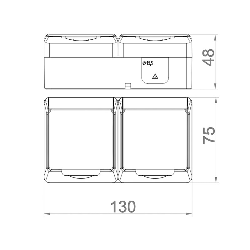 ELEKTRO-PLAST HERMES 2-Way Double Surface-Mounted Socket IP44 Waterproof Anthracite Grey