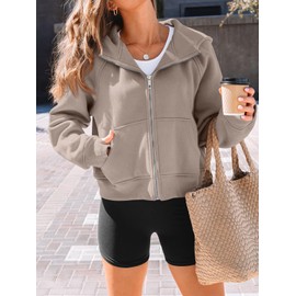AUTOMET Womens Zip Up Hoodies Fleece Jackets Oversized Sweatshirts Fall Fashion Outfits 2025 Sweaters Winter Clothes CoffeeGrey S