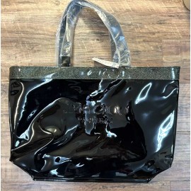 Jimmy Choo Parfums black patent Tote Shiny Shoulder Bag embossed Handbag New