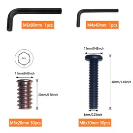 30 Sets 1/4-20 x 20mm Threaded Wood Inserts, Special Thread Inserts with Hex Nuts Fasteners for Furniture, Wooden Products, and Wood Models (M6 x 20mm)