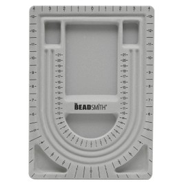The Beadsmith Bead Board, Grey Flocked, 3 U-Shaped Channels, 6 Recessed Compartments, 9.5 x 13 inches, Design Boards for Creating Bracelets, Necklaces and Other Jewelry