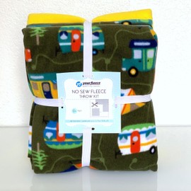 Camping Tents Trailers Anti-Pill Fleece Fabric No-Sew Throw Fleece Kit (50"x60")