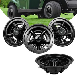 Golf Cart SS Wheel Covers Hub Caps for EZGO, Club Car, Yamaha - 8 Inch Snap-on Installation, Black, Set of 4
