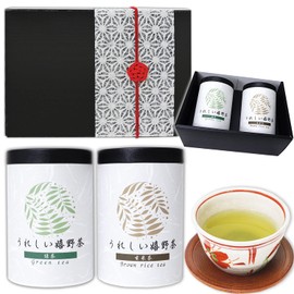 Ureshino Tea Gift Set, Green Tea, Brown Rice Tea, Packaged, Happy Ureshino Tea, Carefully Selected Tea Leaves, Birthday, Celebration